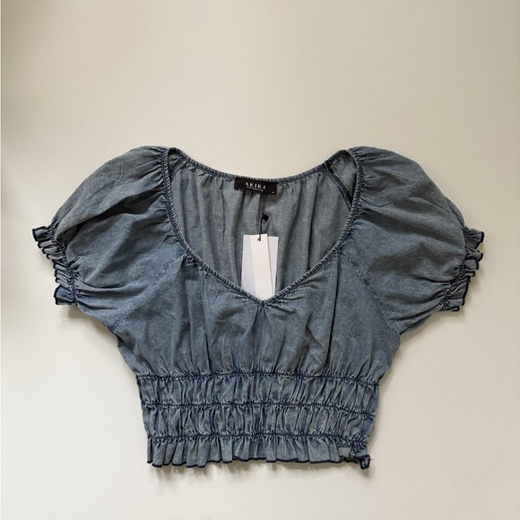 AKIRA Denim Blue Smocked Blouse - Picture 1 of 4